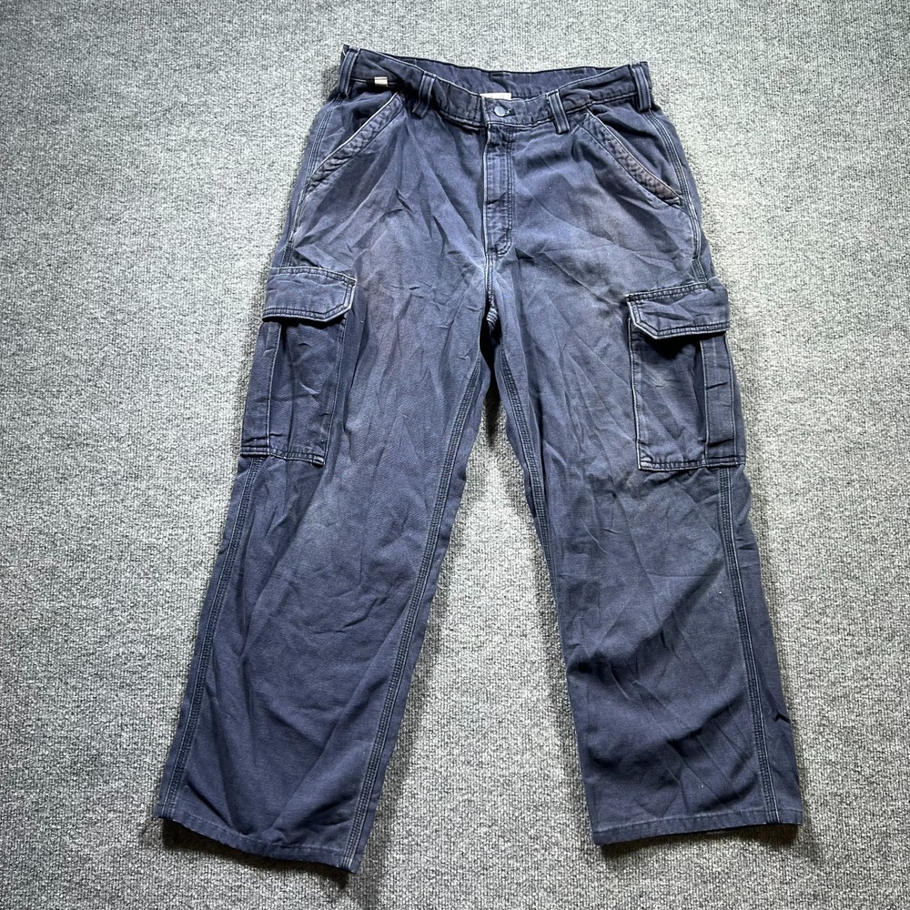 Carhartt Cat2 Cargo Pant Mens 34x32 Blue Cotton Canvas Straight Workwear Utility